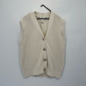 H&M Rib Knit Big Metal Button Sweater Vest In Cream